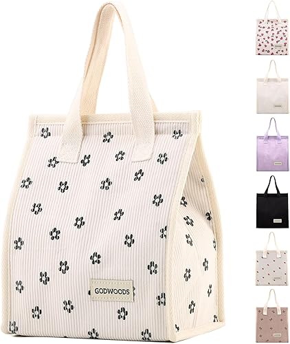 TELLUMO Lonchera de pana para mujeres y hombres, bonita lonchera aislada con gran capacidad (7.5 litros), bolsa de almuerzo reutilizable para el