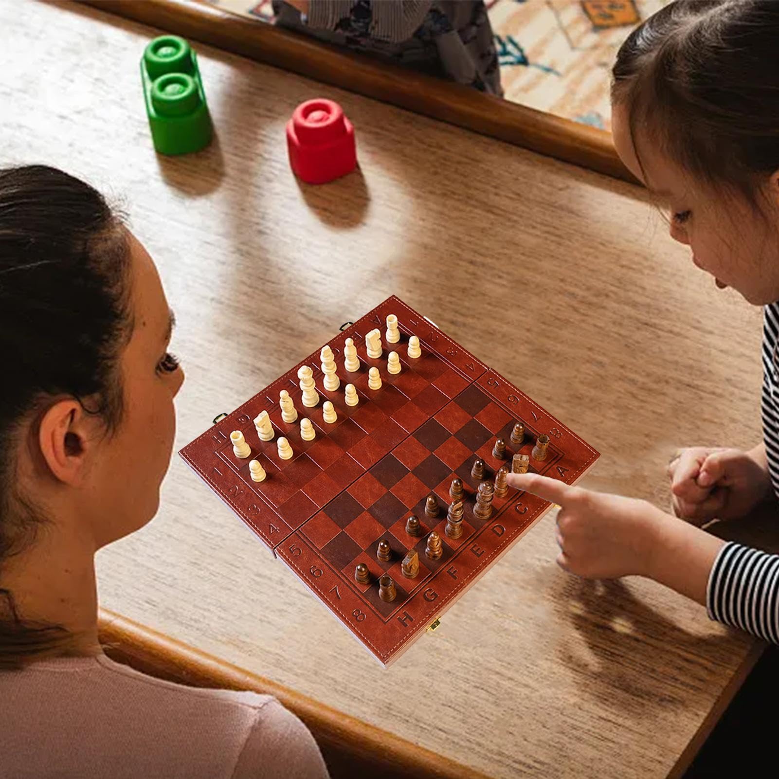Drewniany zestaw szachowy, podróżna gra w szachy, gra, składana plansza