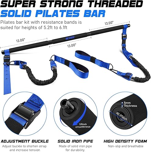 Miniatura 2 de Pilates Bar Kit with Resistance Bands for Working Out, 210lbs Heavy Resistance Bands with Handles, Pilates Equipment with Resistance Band Bar for