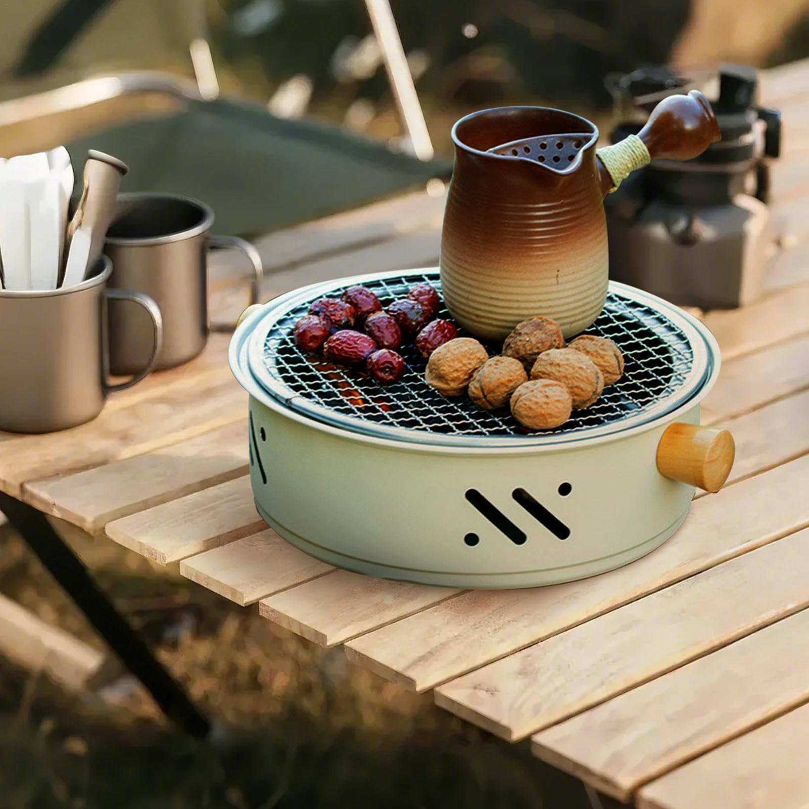 Przenośny grill na węgiel drzewny, koreański grill stołowy, bezdymny, nieprzywierający, kempingowy, do domu i ogrodu, kompaktowe naczynia do grillowania na zewnątrz, idealne na imprezy i pikniki