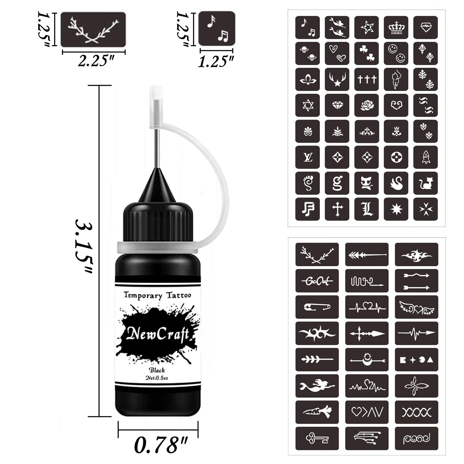 NewCraft 12 Bottles 5 Colors Temporary Tattoo Ink for Women Kids Men