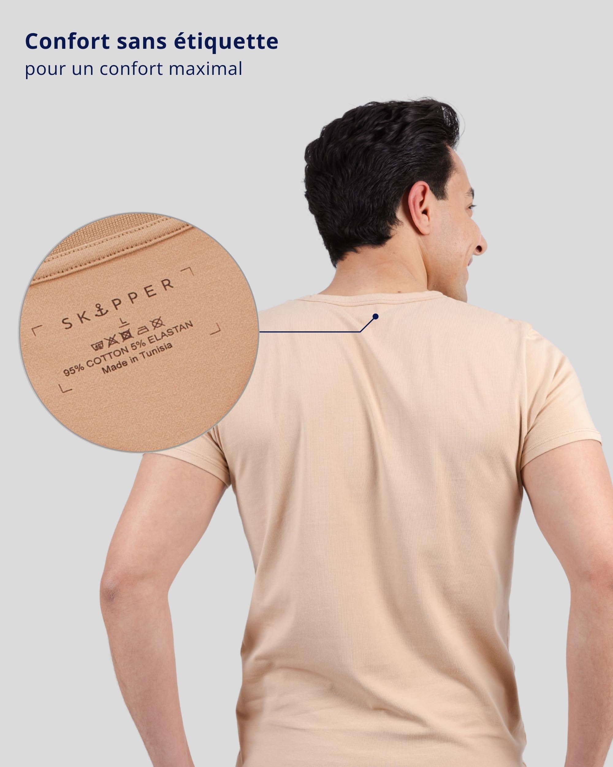 SKIPPER Lot de 3 T-Shirts Homme Col V Profond – Coton Stretch Premium, Coupe Ajustée – Invisible sous Chemise – S–3XL