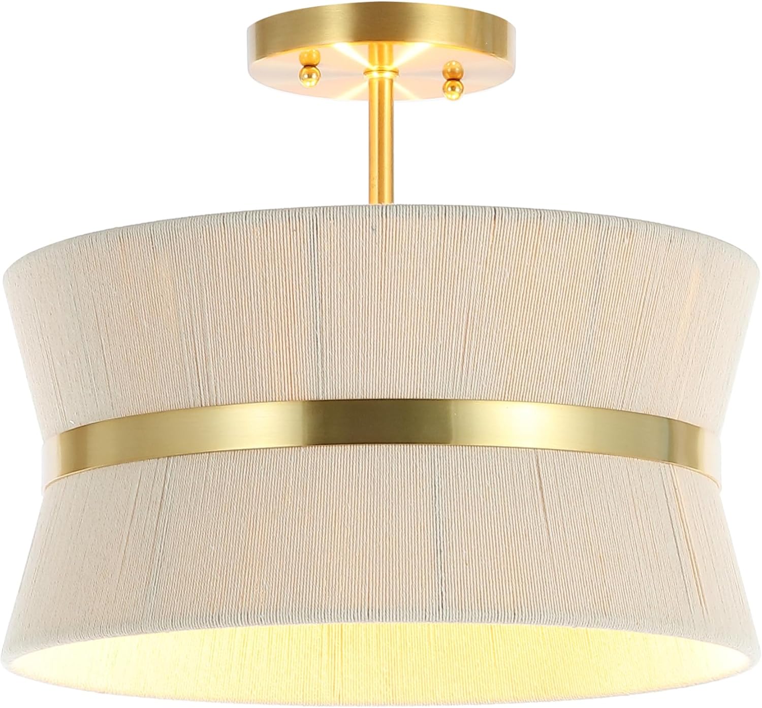 SAFAVIEH Lighting Collection Desert Bleached Natural Rope/Brass Gold 3-light 13-inch Semi Flush Mount (LED Bulbs Included)