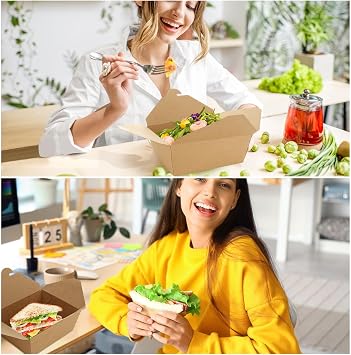 ASelected 50Pcs Takeaway Boxes Kraft Takeaway Food Boxes 12X15X6.6Cm Biodegradable Brown Food Boxes For Sandwich, Cheesecake, Burger,Party Leftovers(1400 Ml)