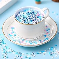 Vista 5 de BBTO 8.82 oz de copos de nieve falsos, diminutos adornos de arcilla polimérica de muñeco de nieve, rodajas de polímero de copo de nieve, arcilla