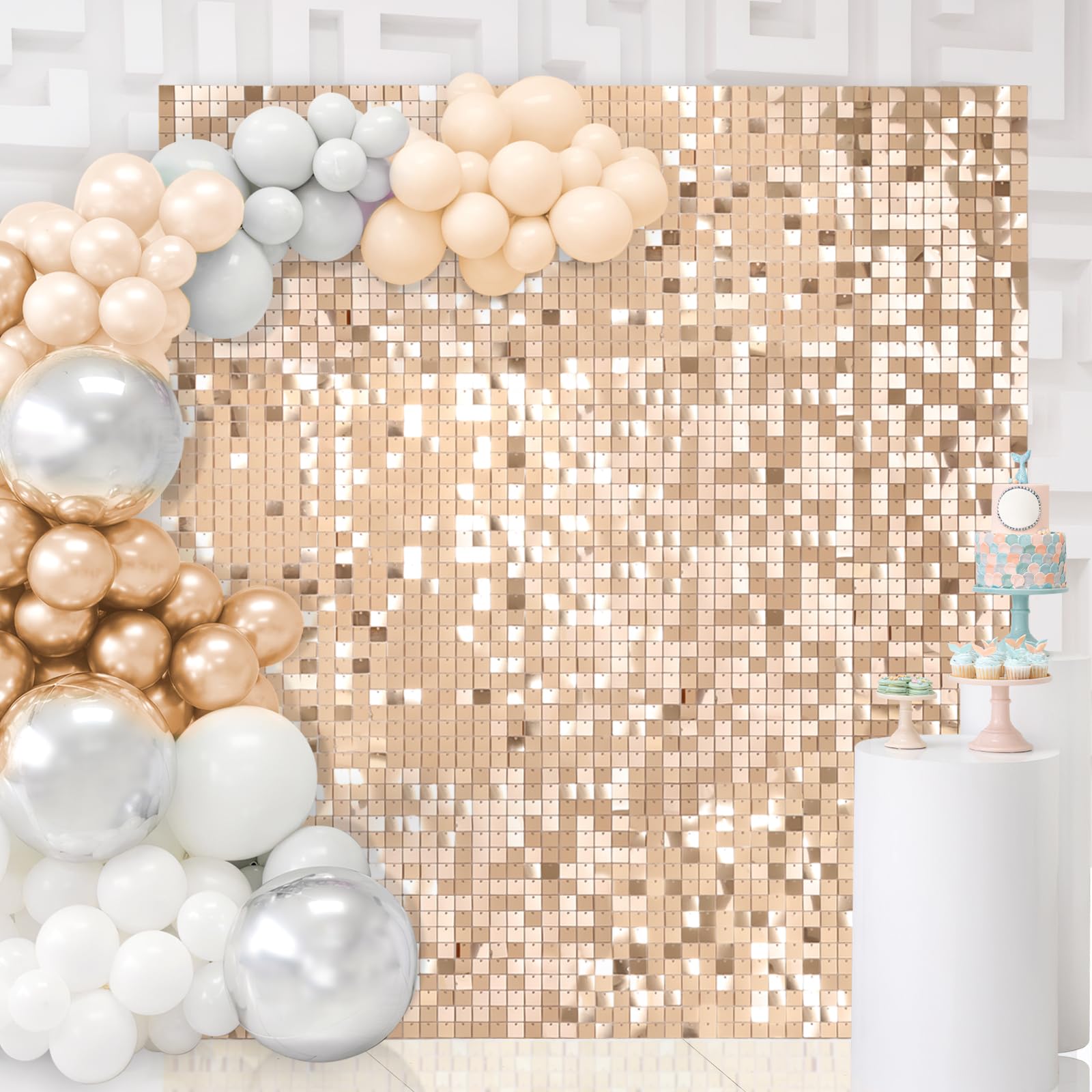 Champagne Shimmer Wall Backdrop Sequin Panels 6FTx5FT Party Decoration 30 Packs Glitter Birthday Backdrops Sheets for Bridal Shower