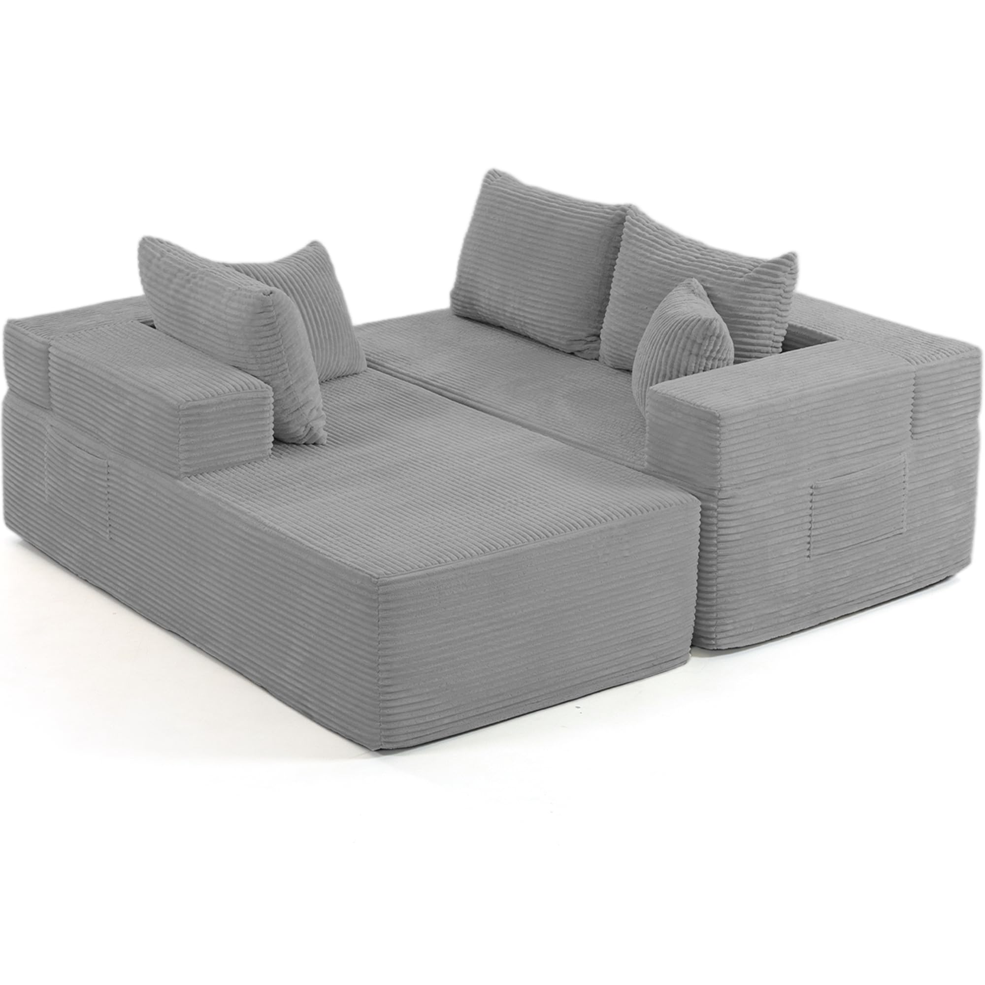 105 Modular L-Shaped Boneless Sectional Corduroy Deep Seat Cloud Sectional Couch Small Space Sofa for Apartment Living Room