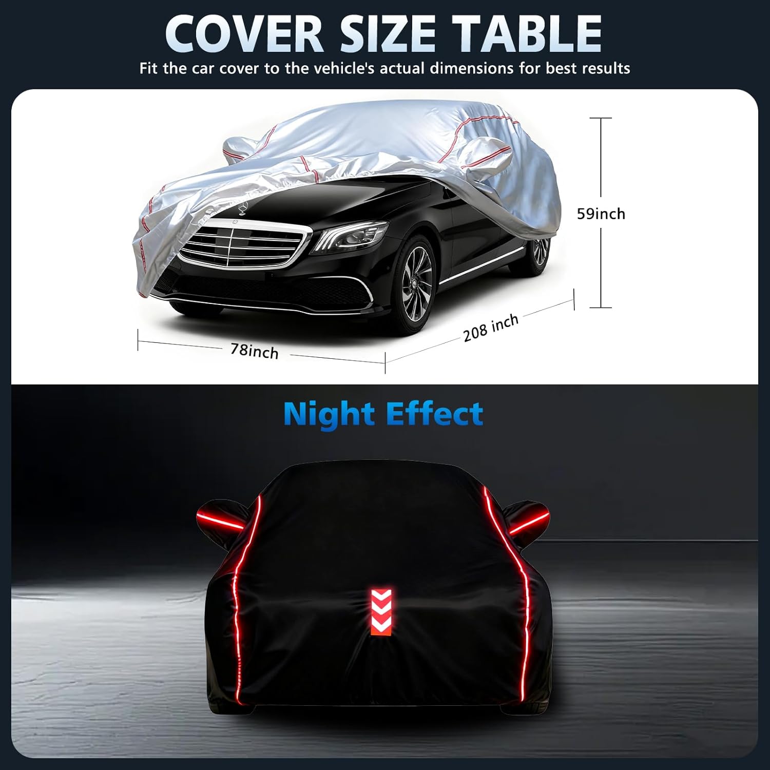 Car Cover Waterproof All Weather for Mercedes-Benz S-Class 2006-2025,All-Around Fastening and 4 Upgrades, 30s Quick-Install for Car Cover