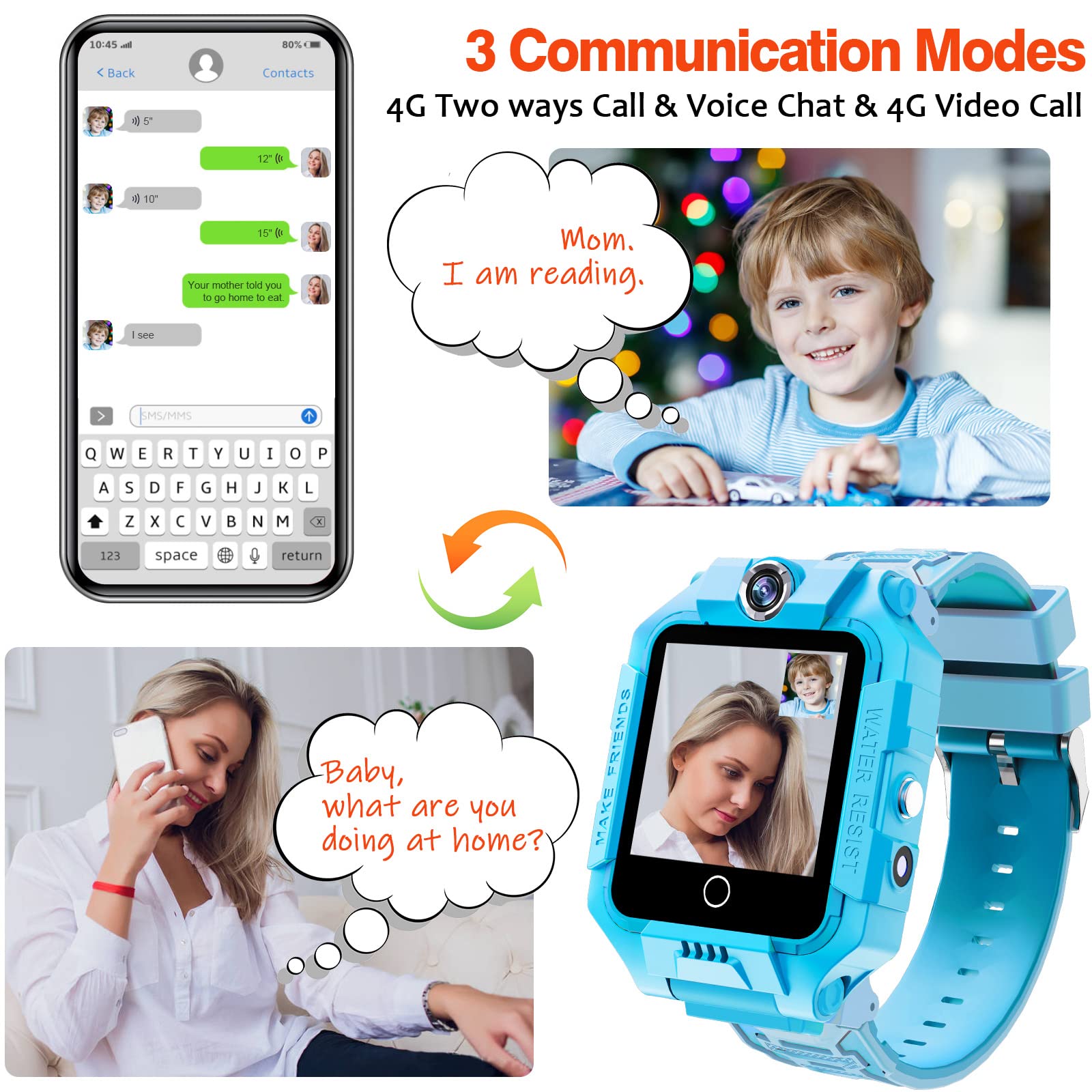 Ele ELEOPTION 4G smartwatch GPS per bambini Contapassi IP67 WiFi videochiamata SOS azioni 360° doppia fotocamera Smart Watch per ragazze e ragazzi (azzurro)
