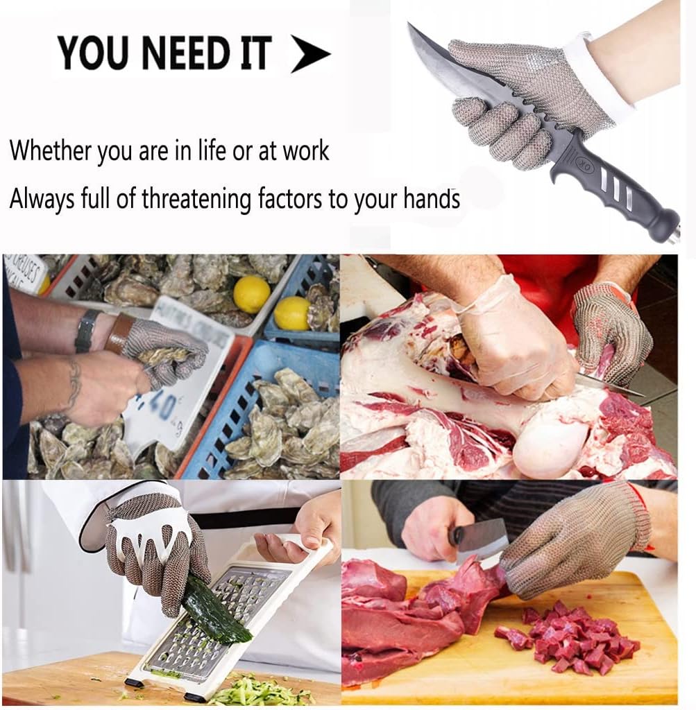 Stainless Steel Cut Resistant Gloves, Non-Slip Wear Resistant Metal Chain Gloves, Slaughterhouse Butcher Gloves (Size : A Pack of one/XXL)
