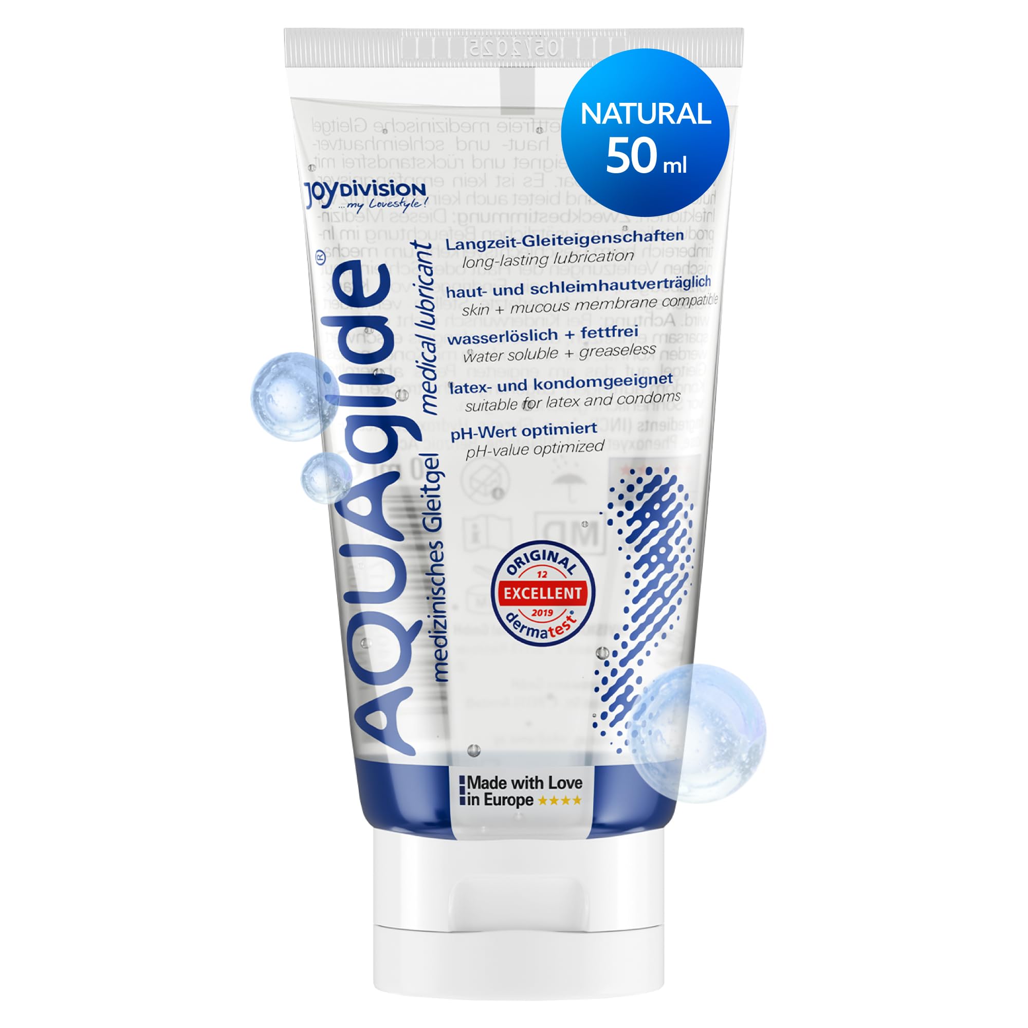 Joydivision AQUAglide 50 ml Lubricant Natural, Odorless & Transparent, Crystal-Clear Lubricant, Suitable for Latex Condoms