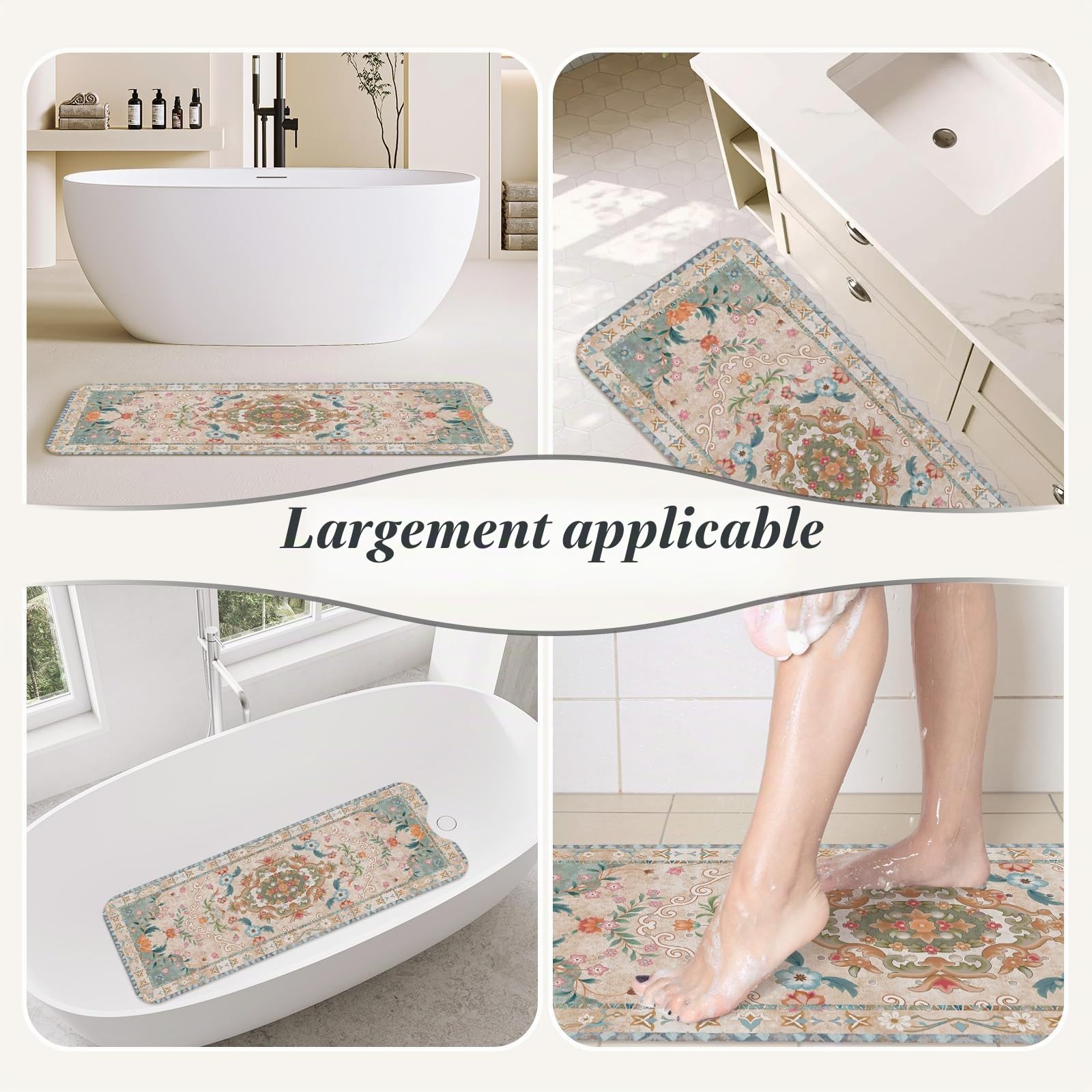 SHUCHING Tapis de Baignoire Antidérapant Boho Beige 100 X 40 cm | Tapis de Bain Antidérapant, Tapis de Douche Lavable en Machine et Anti Moisissure
