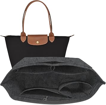 Felt Purse Organizer Insert for Longchamp Bag, Handbag Organizer Compatible with le pliage Shoulder Bag, Divider Pocket and Zipper Inner Beige, Large