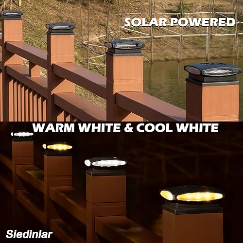 Miniatura 4 de Siedinlar Luces solares para postes al aire libre, 2 modos, 24 LED, luz solar para valla de 4 x 4, 5 x 5, 6 x 6, decoración de jardín, patio, blanco