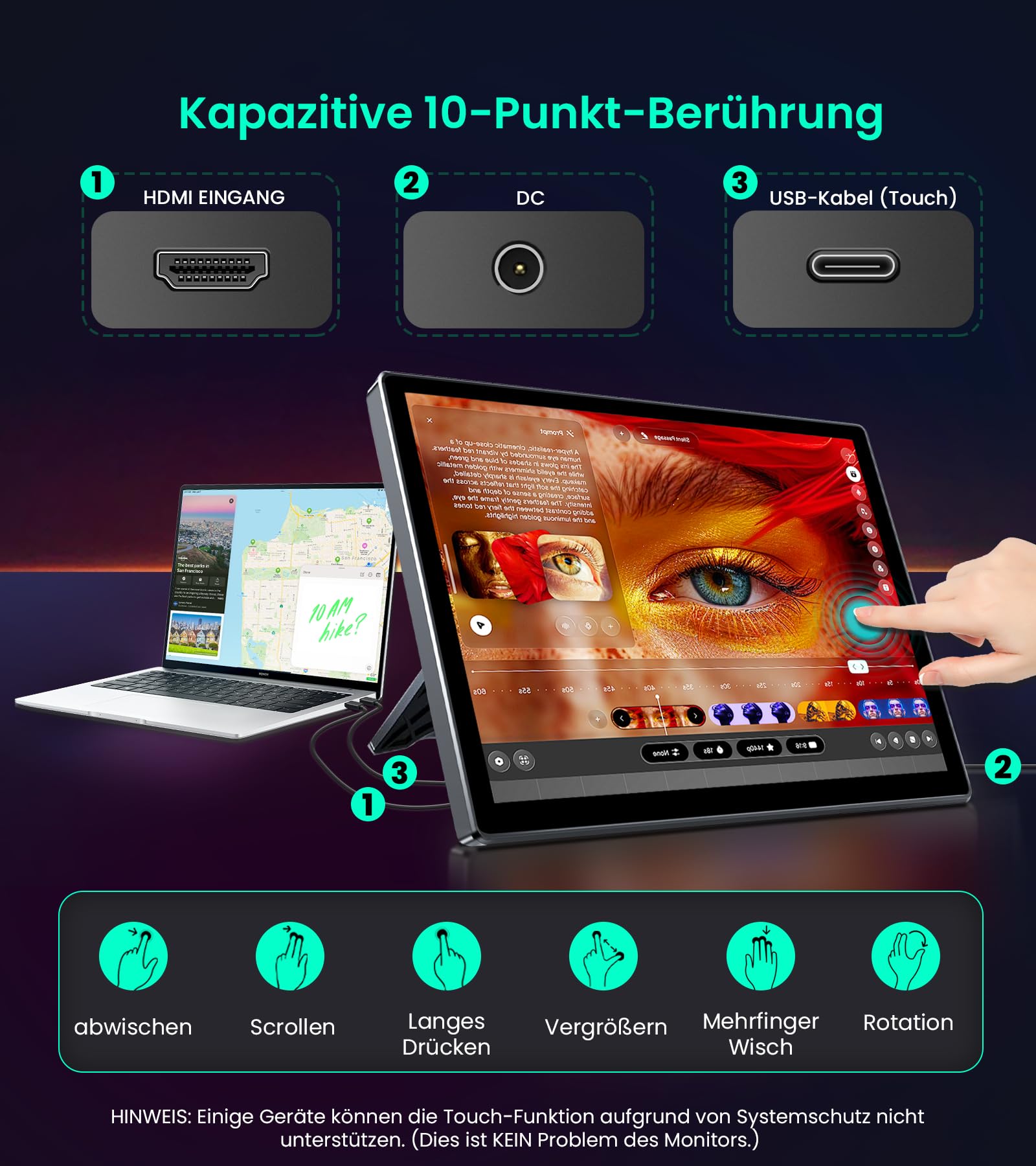 10.1 Zoll Tragbarer Touchscreen Monitor für Raspberry Pi, FHD Display mit Gehäuse, Lautsprecher, HDMI-Eingang, kompatibel mit Raspberry Pi 5/4B/3B+/3B/B+ Jetson Nano Win11/10/8/7/PC