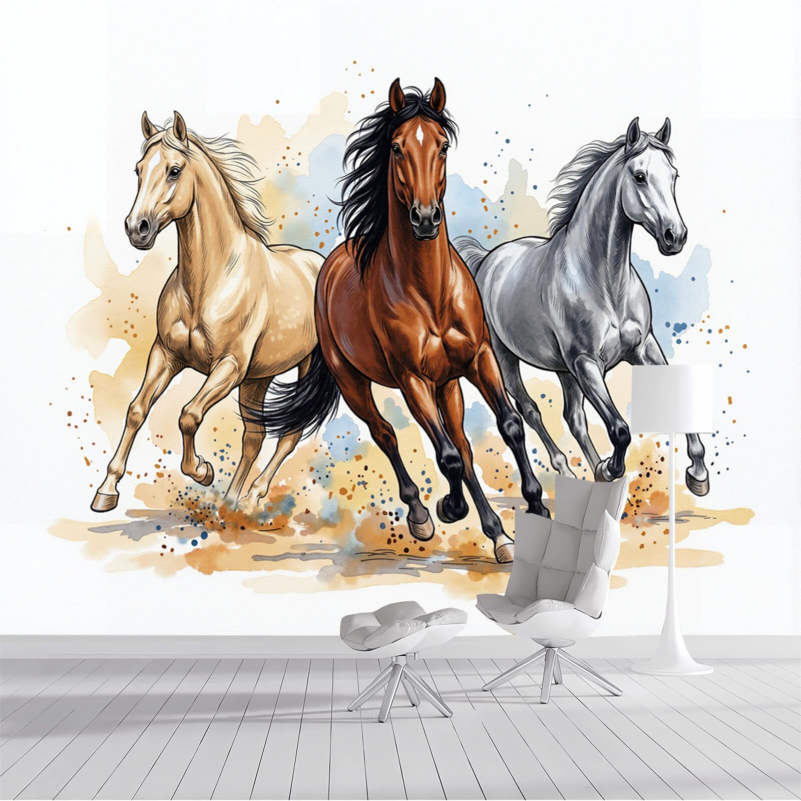 Papel pintado 3D de caballos decorativo para paredes de salones modernos