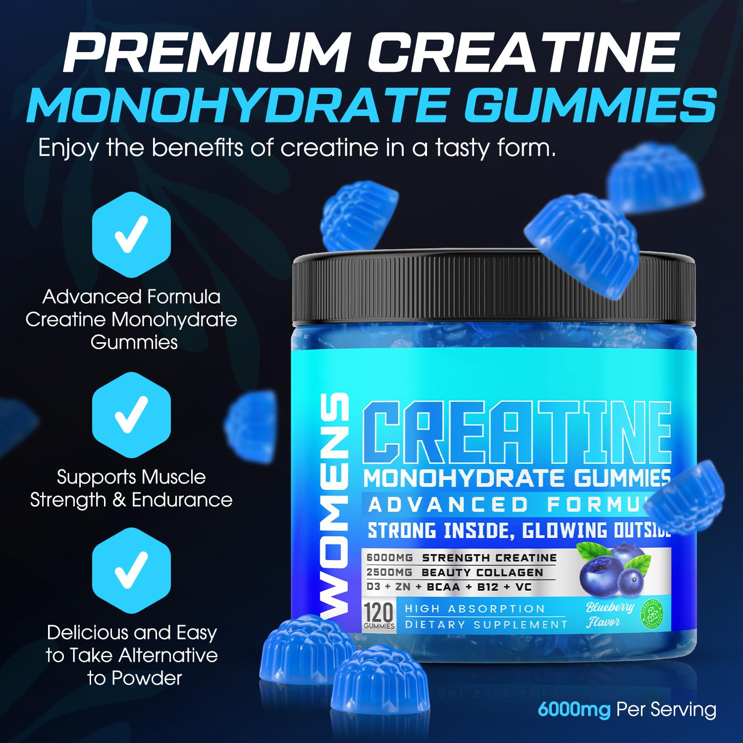 Creatine for Women, 6000mg Creatine Monohydrate Gummies with Collagen, BCAA — Amazon image 2