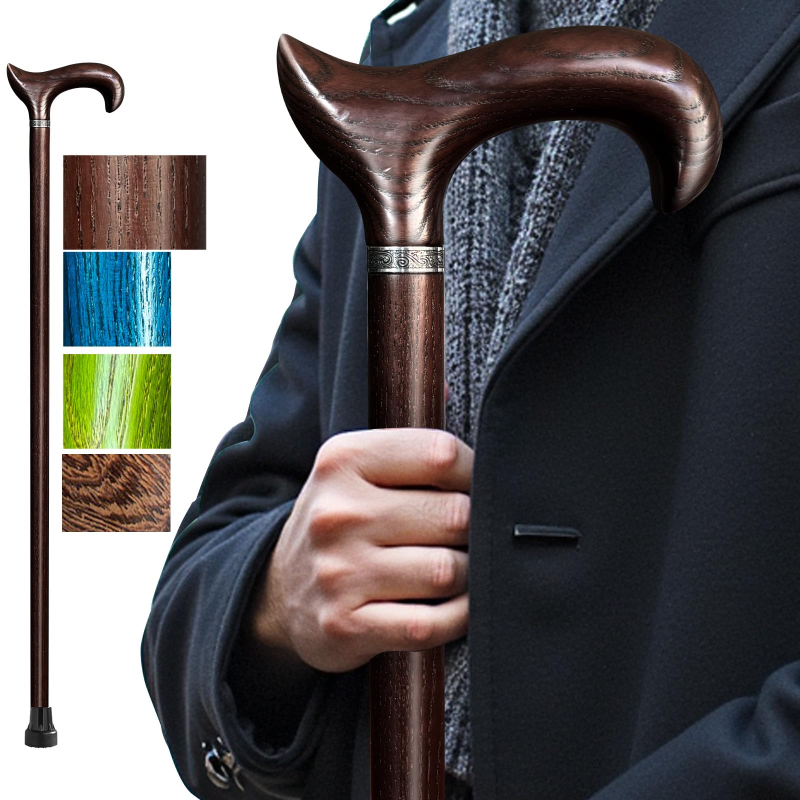Handgefertigter Gehstock Holz Damen und Herren, mit 226 kg Belastbarkeit Gehstöcke Für Senioren,Ergonomische Derby-High-End-Gehstöcke aus Natürlichem Massivholz,Geeignet Für Geschenke
