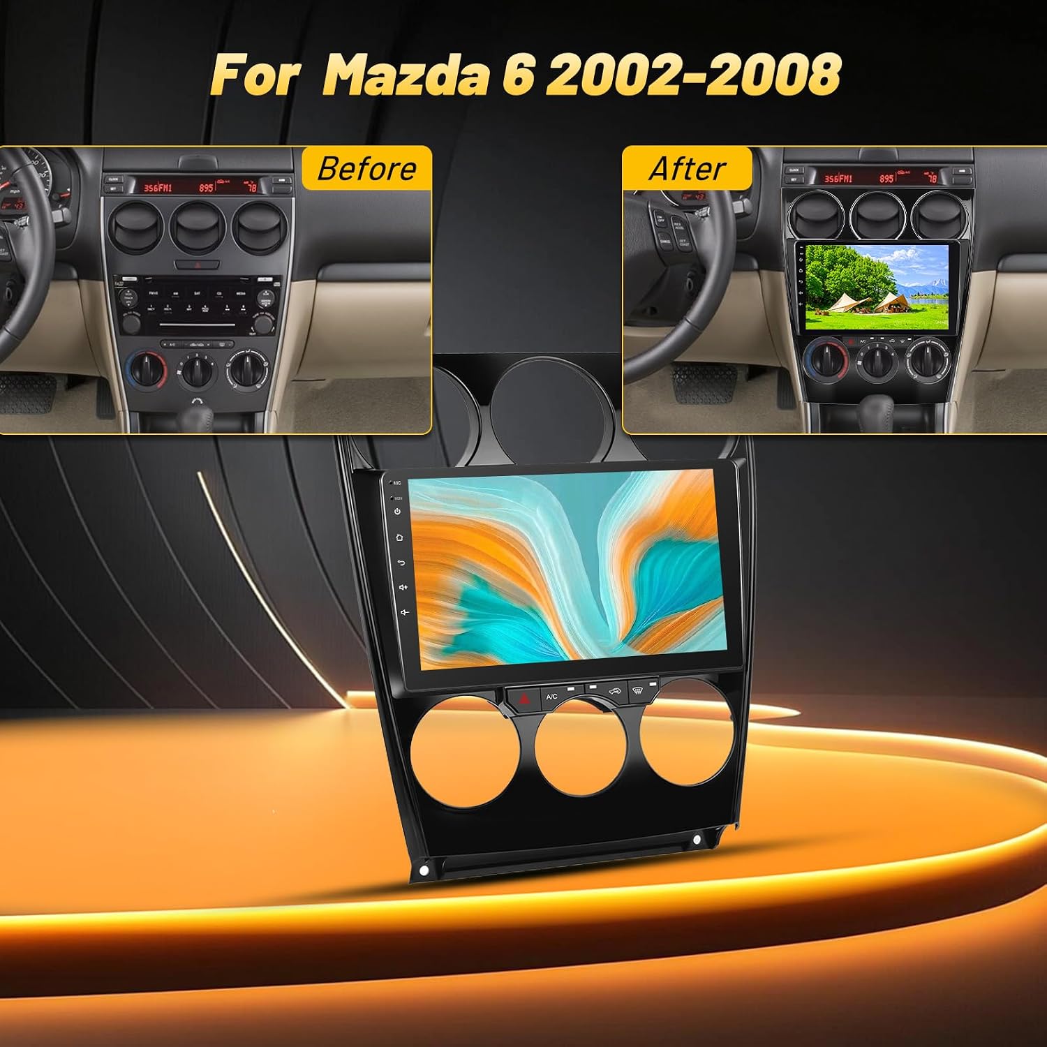 2+64G Car Radio Stereo for Mazda 6 2002-2008 - Wireless Carplay & Android Auto - 9 Inch Android Touchscreen with Equalizer, WiFi, GPS Navigation, FM RDS, AHD Rear View Cam