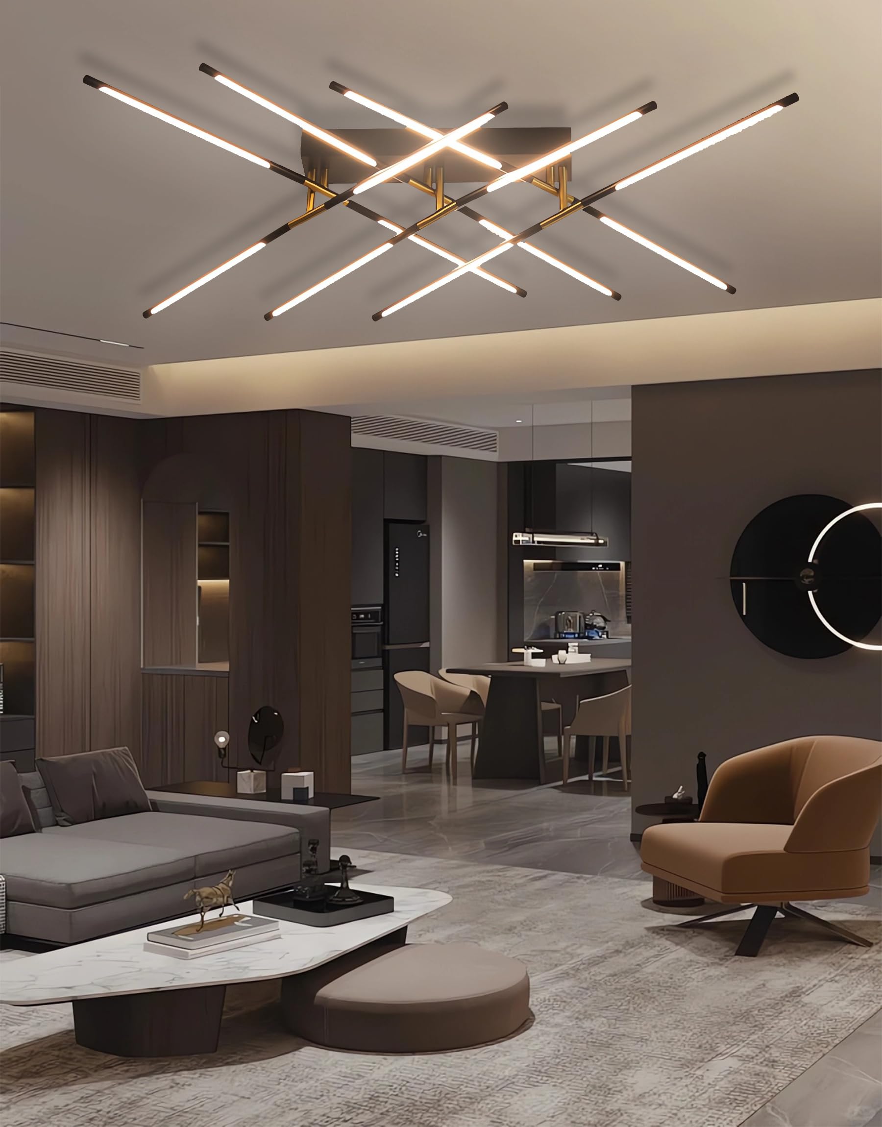 QYSMGS Modern LED Ceiling Light 12 Flame Black+Gold Ceiling Lighting with Remote Control Dimmable Ceiling Lamp for Bedroom Living Room Kitchen Dining Room Restaurant (12 Flame 84W Rectangles)