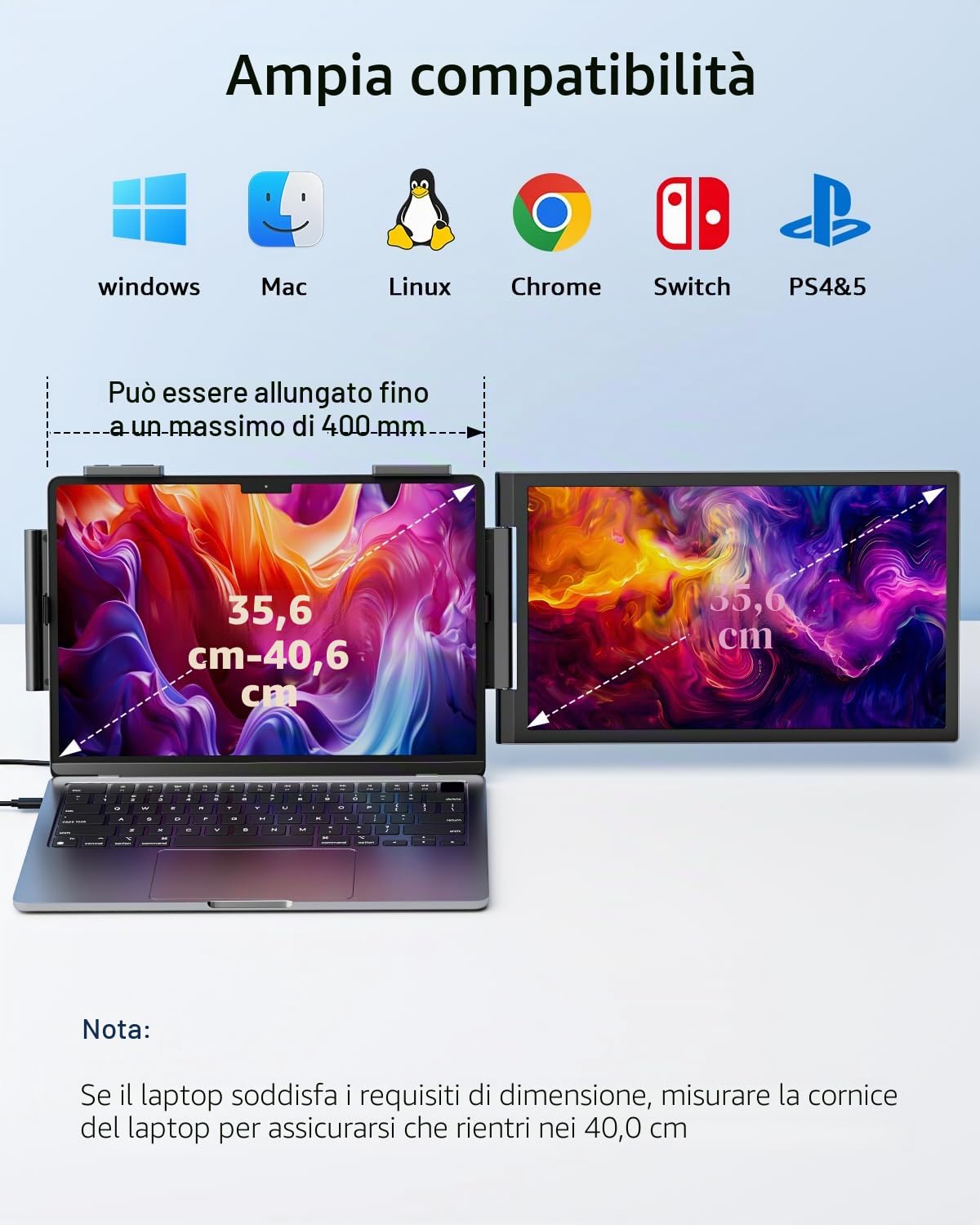 Yodoit Laptop Screen Extender, monitor da viaggio FHD da 14" con risoluzione 1920×1080, porta USB Type C e altoparlanti integrati, compatibile con PC, MacBook, Xbox