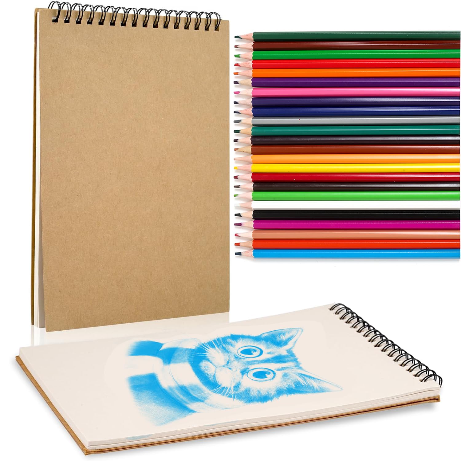 kit dibujo principiantes,cuaderno de dibujo,kit dibujo profesional,kit dibujo niños(cuaderno de bocetos A5, 50 páginas + 24 lápices de colores)
