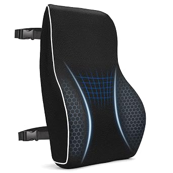 Lumbar Support Cushion, Memory Foam Back Support for Office Chair | Lumbar Support Pillow Car Desk Chair Cushion, Mesh Back Rest for Gaming Chair, Breathable & Washable Cover, Adjustable Straps