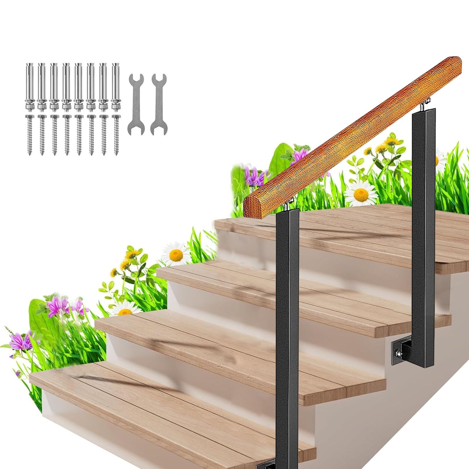 Barandilla de infrarrojos para exteriores con postes dobles, perfecta para 2 o 4 escalones, 90 cm de alto, para seguridad y seguridad