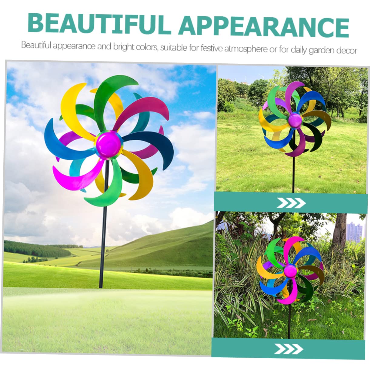 BESPORTBLE Buntes Windrad Für Junge Mädchen Regenbogen-windmühle Garten-dekor Aus Robustem Eisenmaterial Farbenfroher Spinner Für Terrasse Und Party Einfache Windanwendung