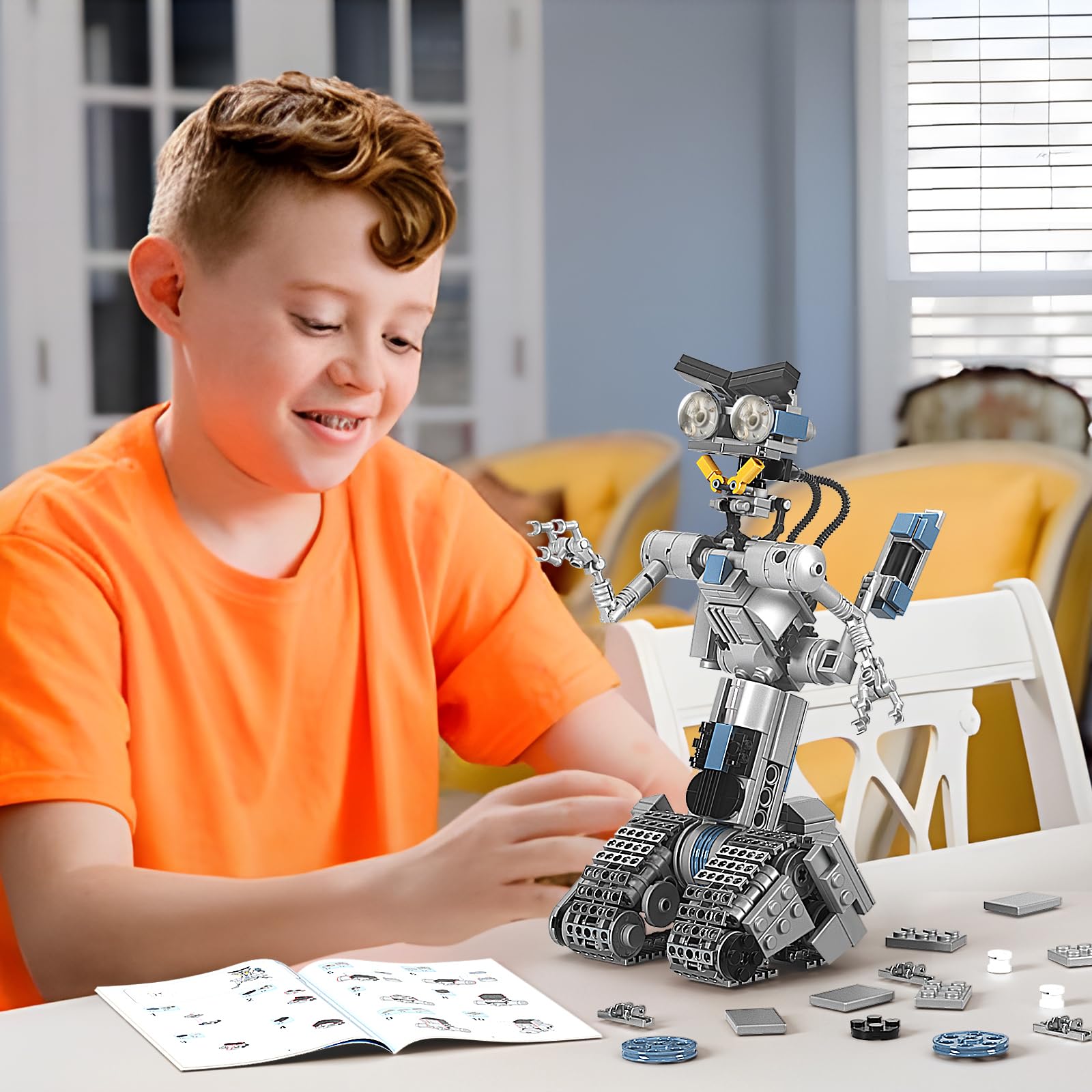 Johnny 5 robot giocattolo da costruzione per ragazzi e ragazze, robot Mecha, compatibile con Lego, Educare STEM dai 6 anni, Halloween (386 pezzi), F-C9225Y01
