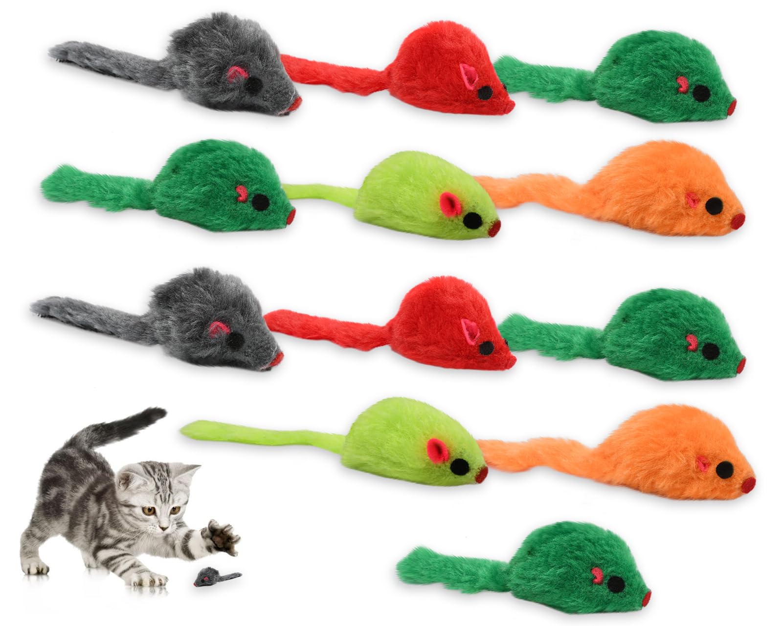 ds. distinctive style 12 Pcs 4" Furry Cat Toy Mice, Random Color Faux Mouse Toys, Cat mouse toy with Plastic Body, Interactive Catnip Toys for Indoor Cats Kitten Play
