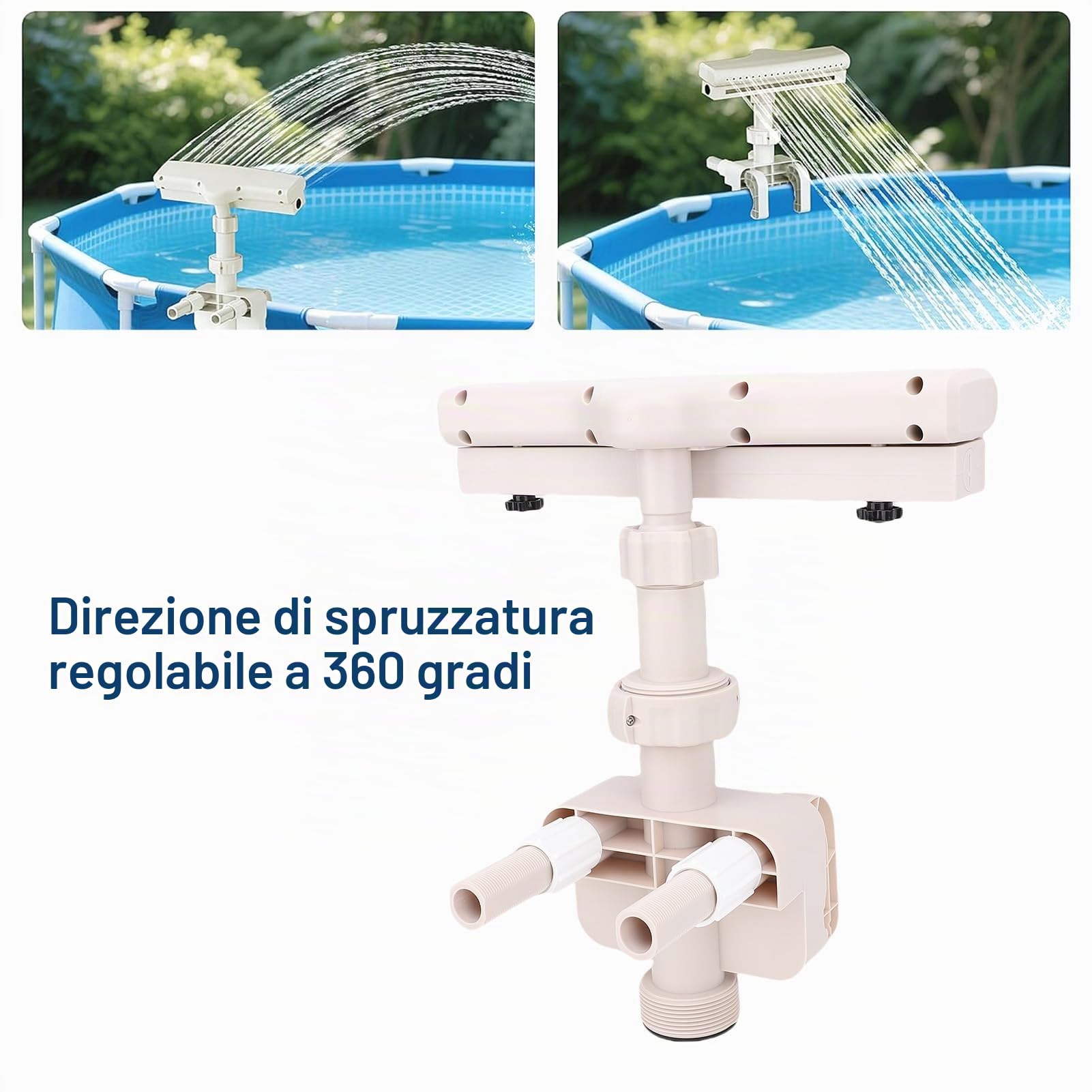Tnfeeon Fontana per Piscina Fuori Terra con Luci a LED, Cascata, Spruzzo Rotante a 360 Gradi, Decorazione per Piscine Esterne, Materiale in PVC, 31,5x45 cm
