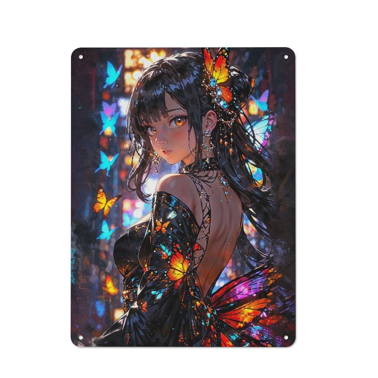 Junmoney Girls A Butterfly Anime Industrial Metal Wall Decor 40X30cm, Metal Wall Sign For Tool Room, Garage, Studio Or Home Bar