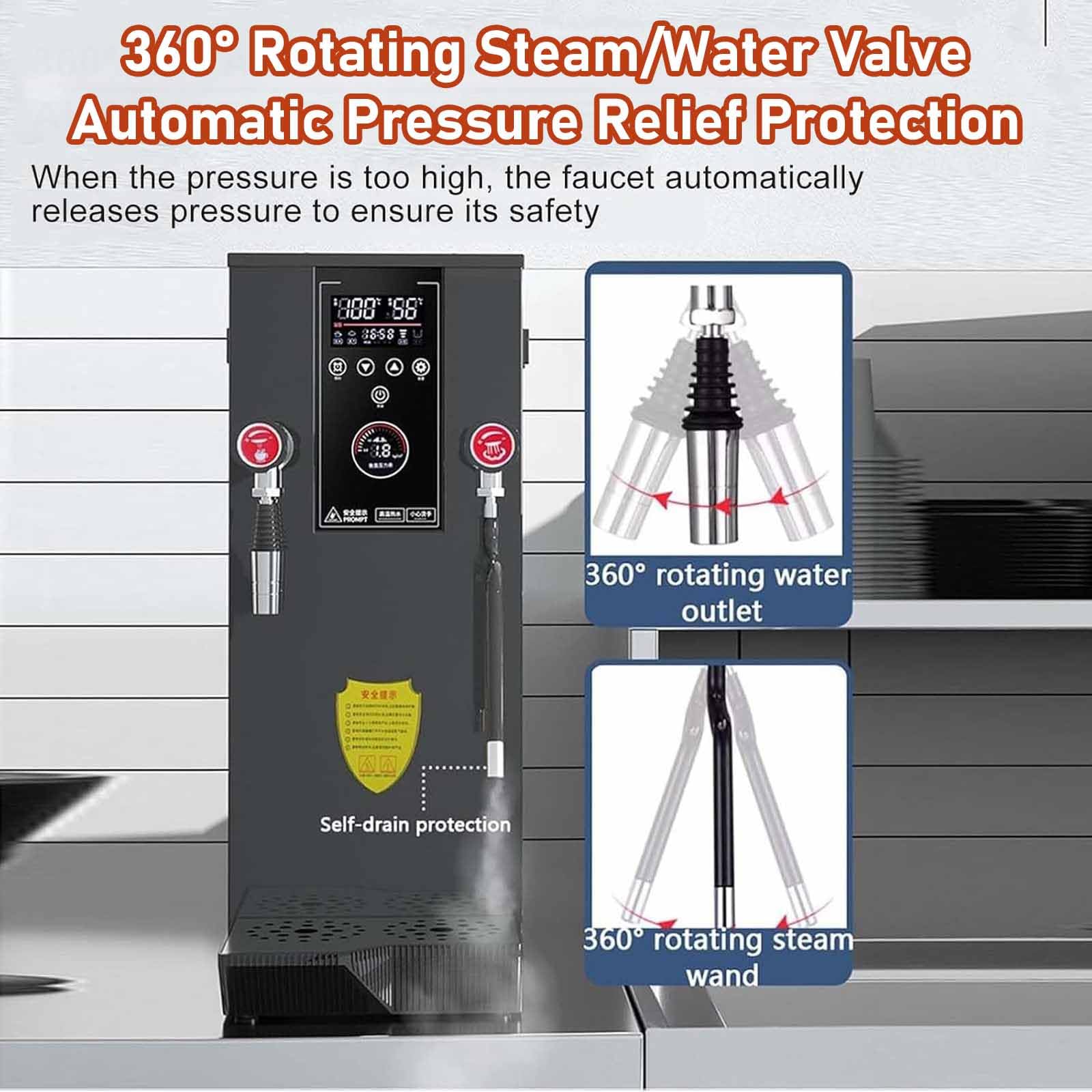 Espumador Leche Y Calentador Bebidas Comercial, Máquina Automática Agua Hirviendo A Vapor 12 litros con Panel De Visualización Led, Función De Temporizador, Acero Inoxidable