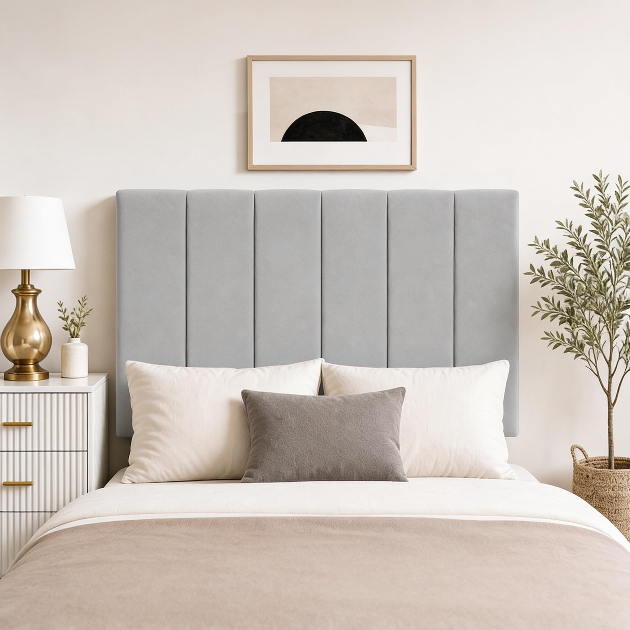 Ariyah Collections Luxury Lined King Size Headboard | Adjustable Height Plush Divan Bed Headboard 5Ft | Bedroom Décor Plush Striped Headboards For Beds (5Ft King, Charcoal)