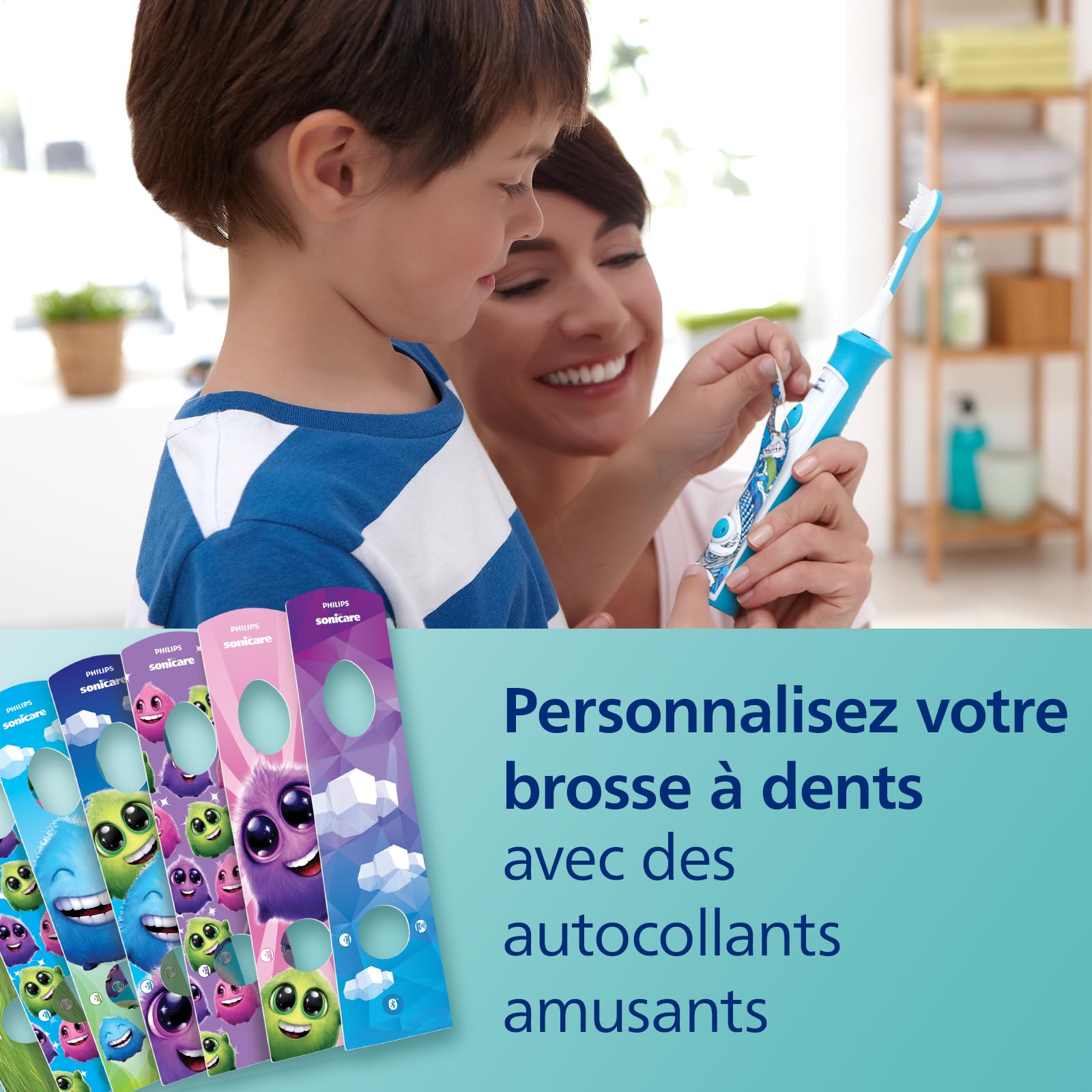 Philips Sonicare for Kids, brosse à dents électrique sonique avec application, pour enfant à partir de 3 ans, avec SmarTimer et QuadPacer pour un nettoyage en profondeur, rose, modèle HX6352/42