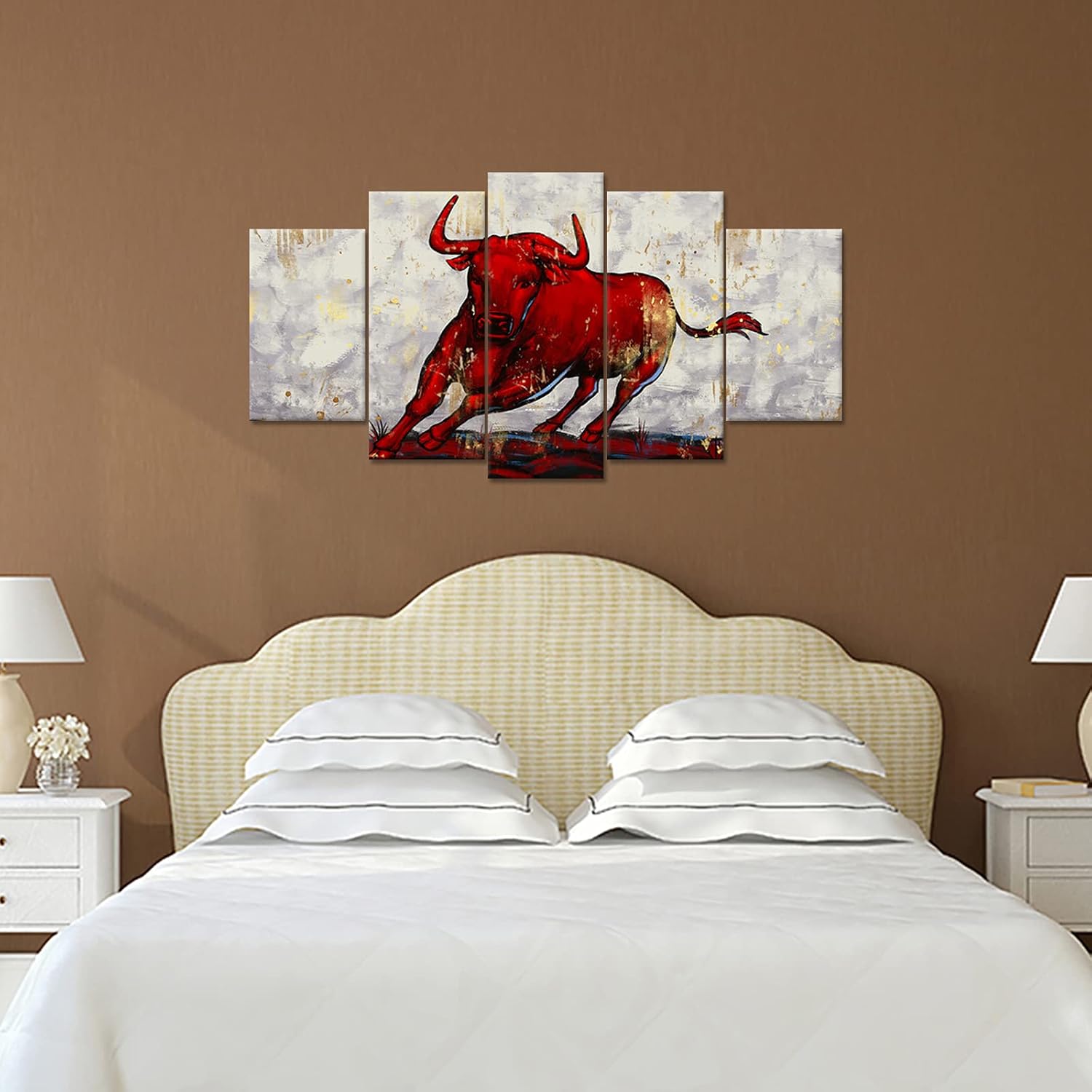 RyounoArt Fighting Bull Canvas Wall Art Western Bull Painting Pictures Cool Artwork for Modern Home Living Room Cowboy Men Room Decor Ready to Hang