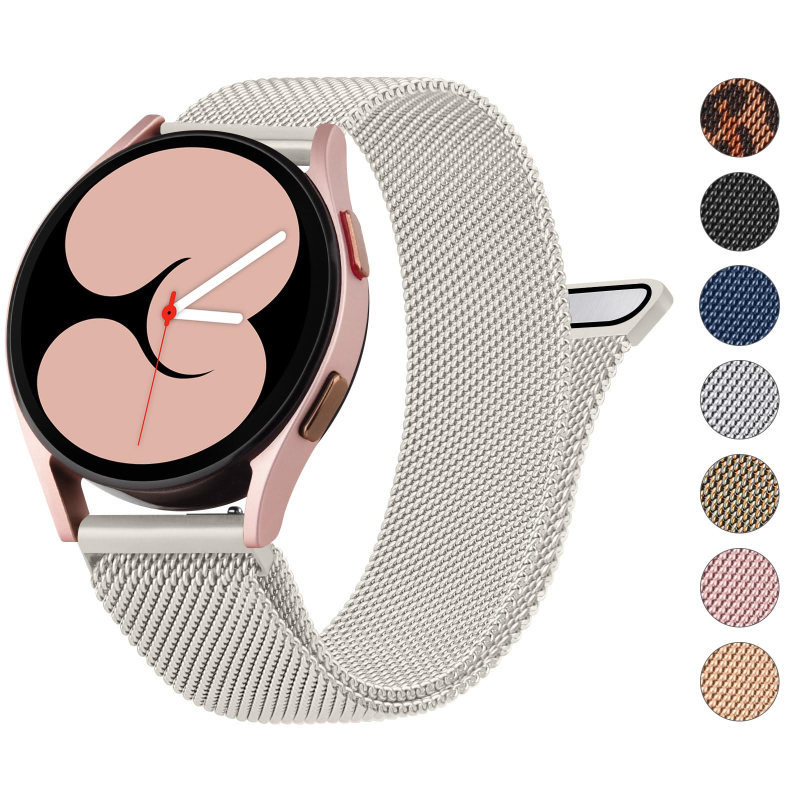 Metal Strap for Samsung Galaxy Watch 4/Classic 40mm 44mm 42mm 46mm, 20mm Adjustable Silicone Sport Replacement Band for Galaxy Watch 6/5/4 (Starlight) - Men and Women