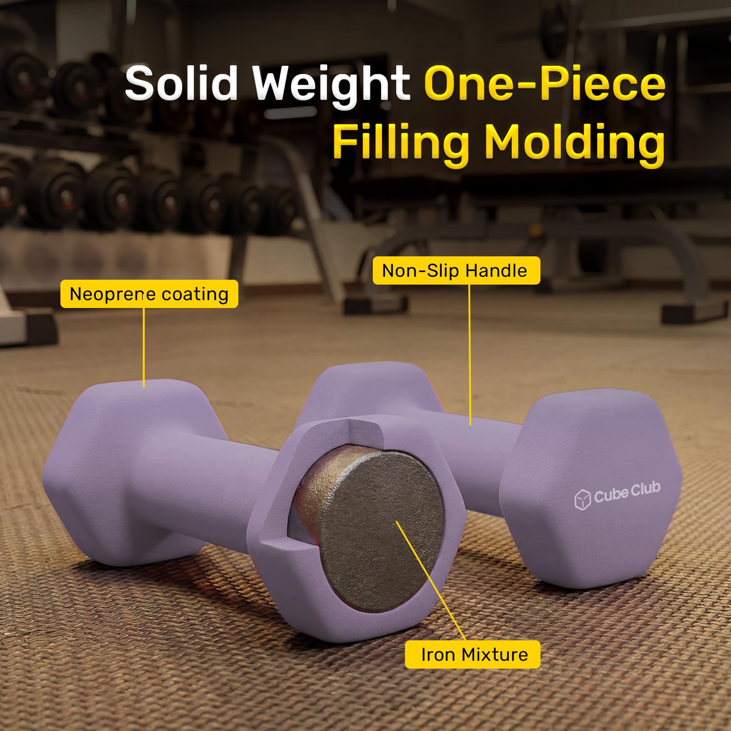 The Cube Club Neoprene Dumbbells - Lavender 2kg -6