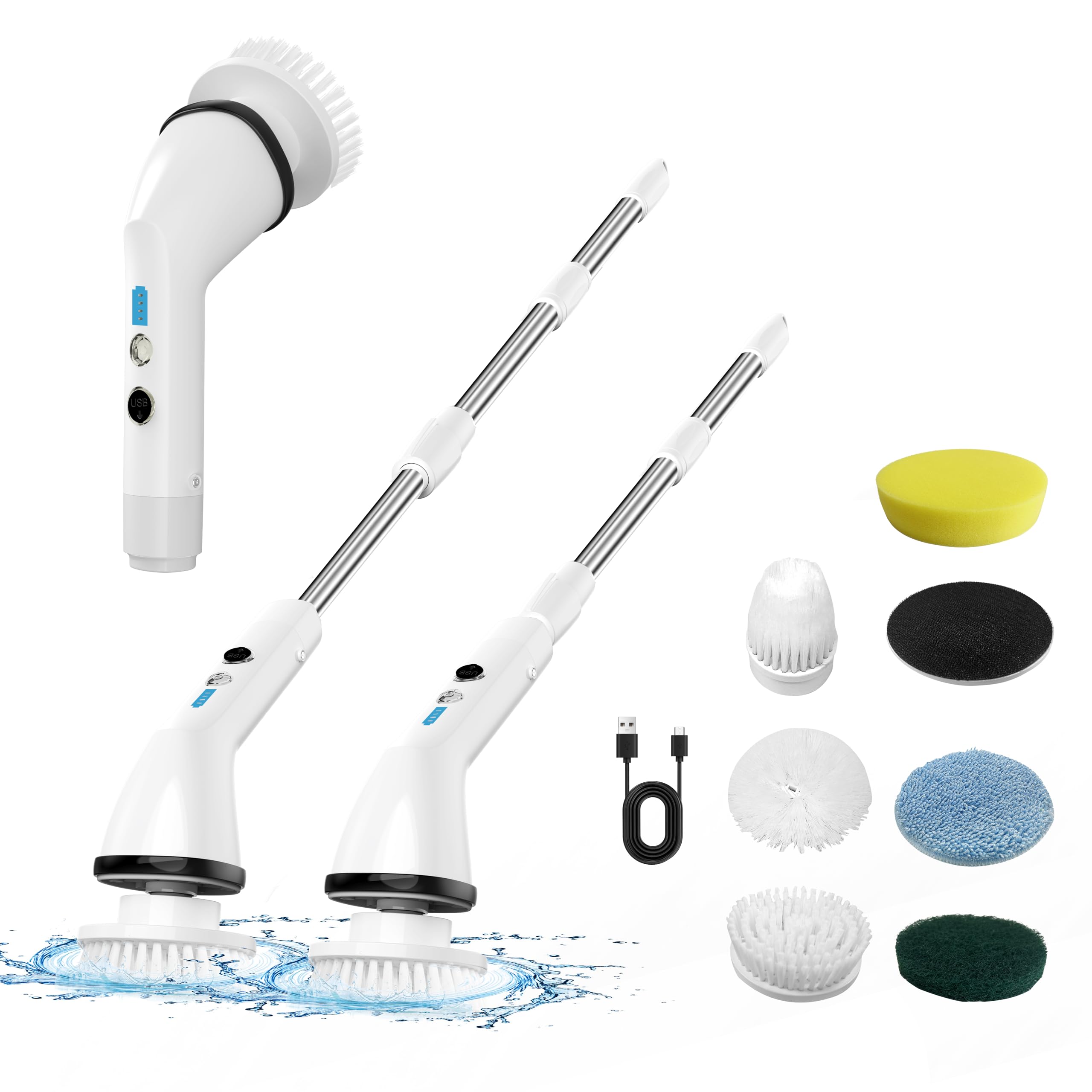 7 in 1 Electric Spin Scrubber, Cordless Cleaning Brush with Adjustable Extension Arm 4 Replaceable Cleaning Heads, Power Shower Scrubber for Bathroom, Tub, Tile, Floor & Car wash with smooth scrubber