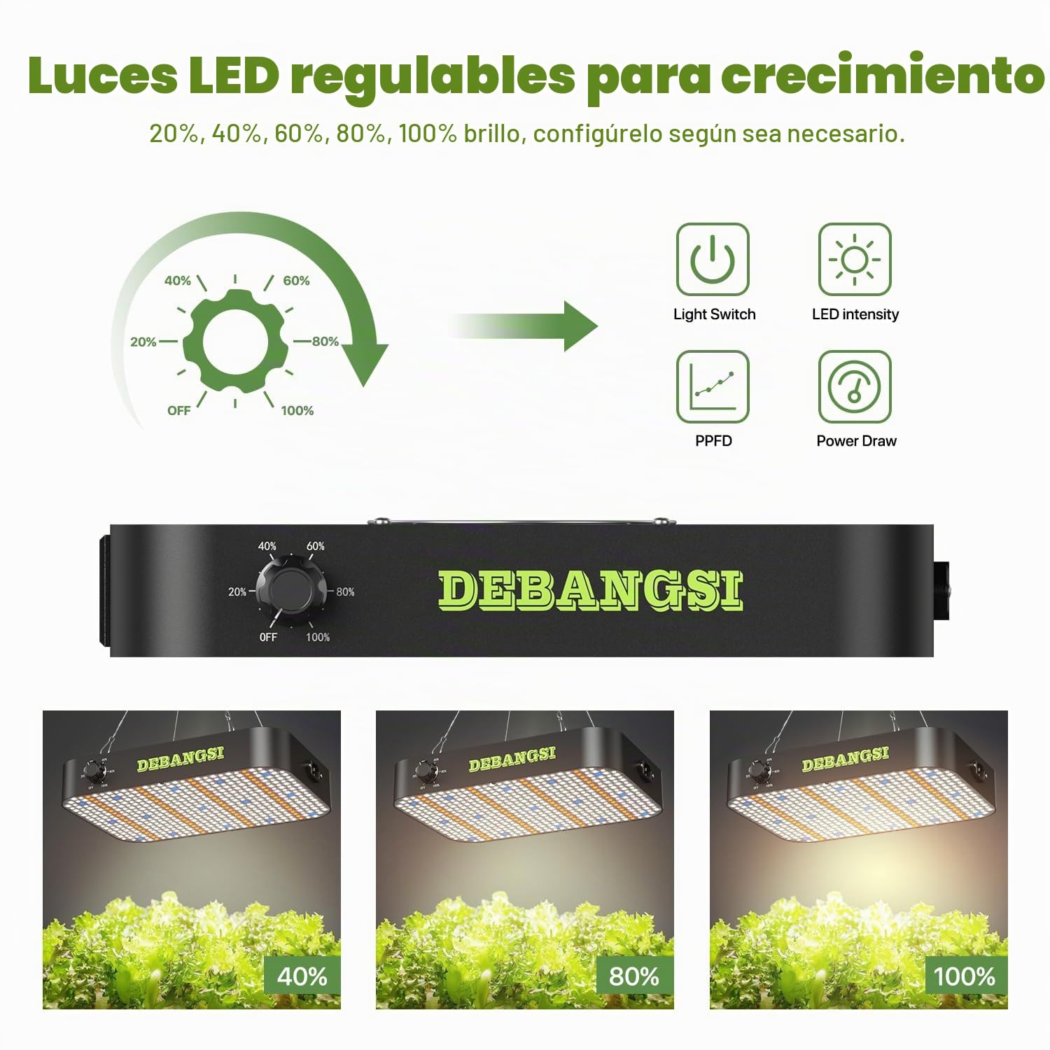 Lámpara de Crecimiento LED 100 Watt, Lámpara para Plantas LED de Espectro Completo Regulable con UV-IR, Lámpara para Cultivo con Función Daisy Chain, Lámpara para Plantas de Interior en Floración