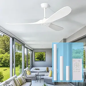 White Modern 72 Inch Outdoor Ceiling Fan with Remote, Wood 3 Blade High CFM Wet Rated Ceiling Fans for Patios Porch Gazebo -Propeller Ceiling Fan for Indoor Living Room Bedroom Kitchen