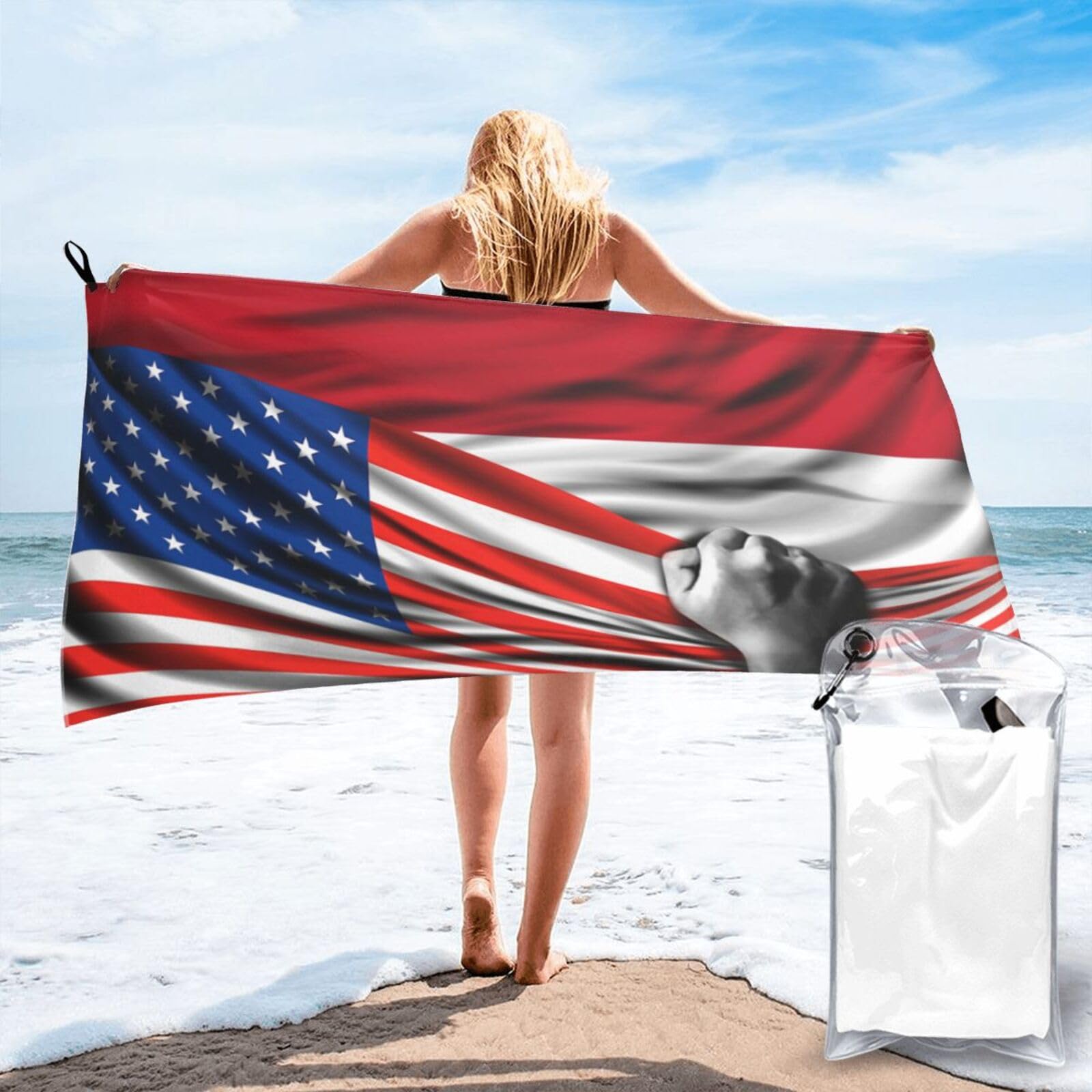 HACXZ Beach Towel America Flag and Indonesia Indonesian Flag Microfiber Beach Towel Lightweight Absorbent 27.5"X55"
