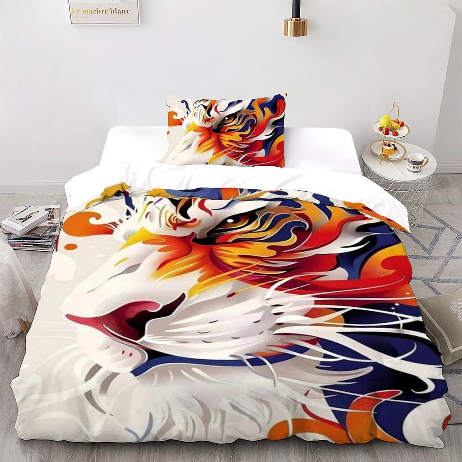 Literie tigre lumineux en microfibre avec housse de couette single 135x200cm pour fille