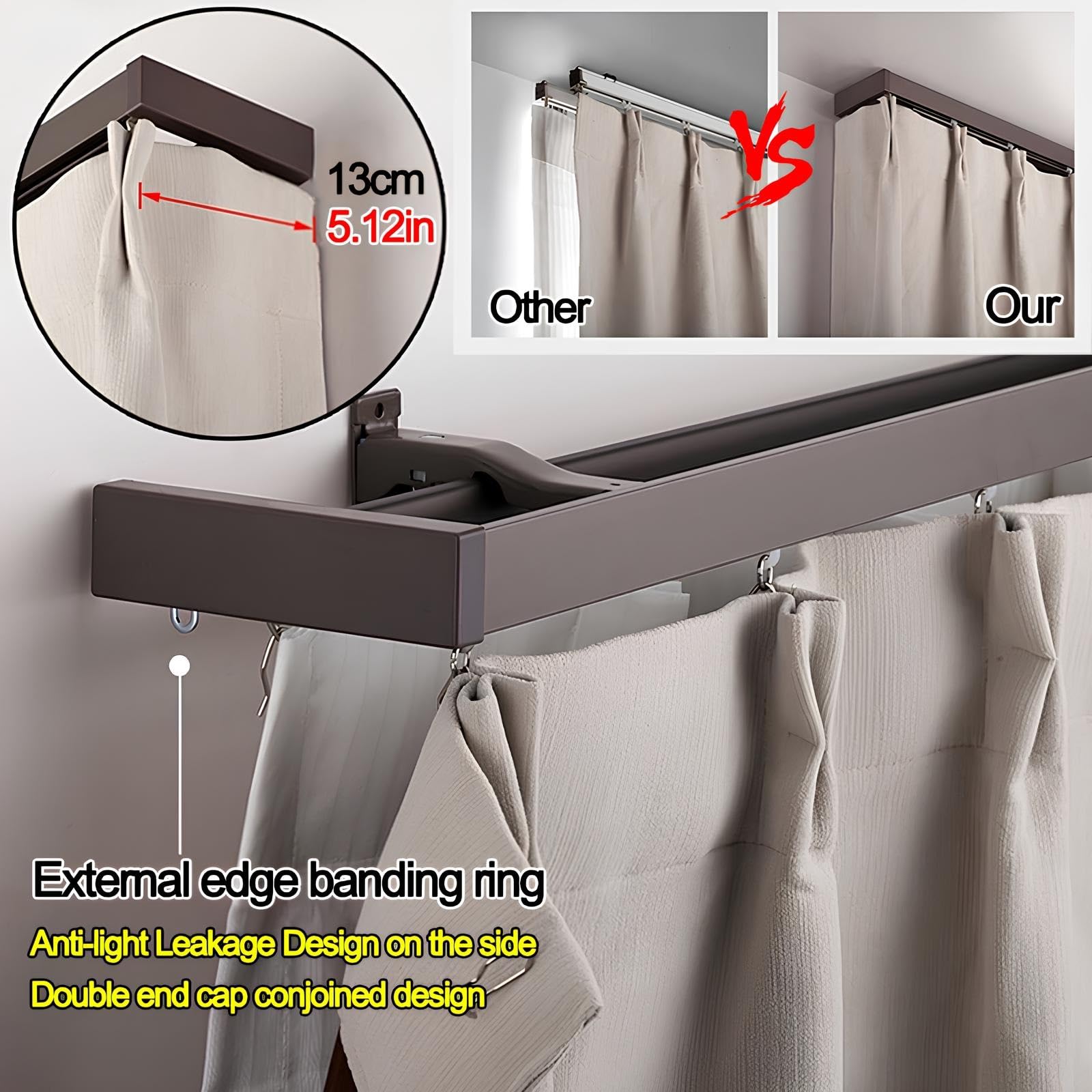 Binario per tenda in alluminio a 2 strati, 100-600 cm, montaggio a soffitto e a parete, grigio, per finestre, camere da letto, docce, armadi, soluzione versatile per drappeggi (2,6 m, 2 x 1,30 m)