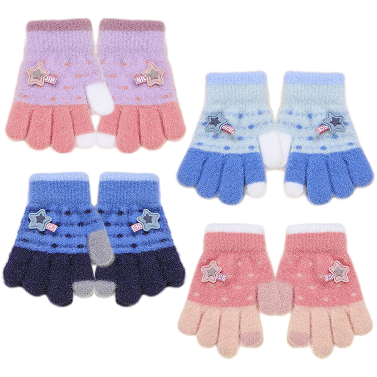 QKURT 3 paar magische handschoenen voor kinderen, warme handschoenen voor peuters, goede stretch handschoenen voor kinderen met een nieuw sterpatroon voor 2-5 jaar, meisjes en jongens, Meerkleurig