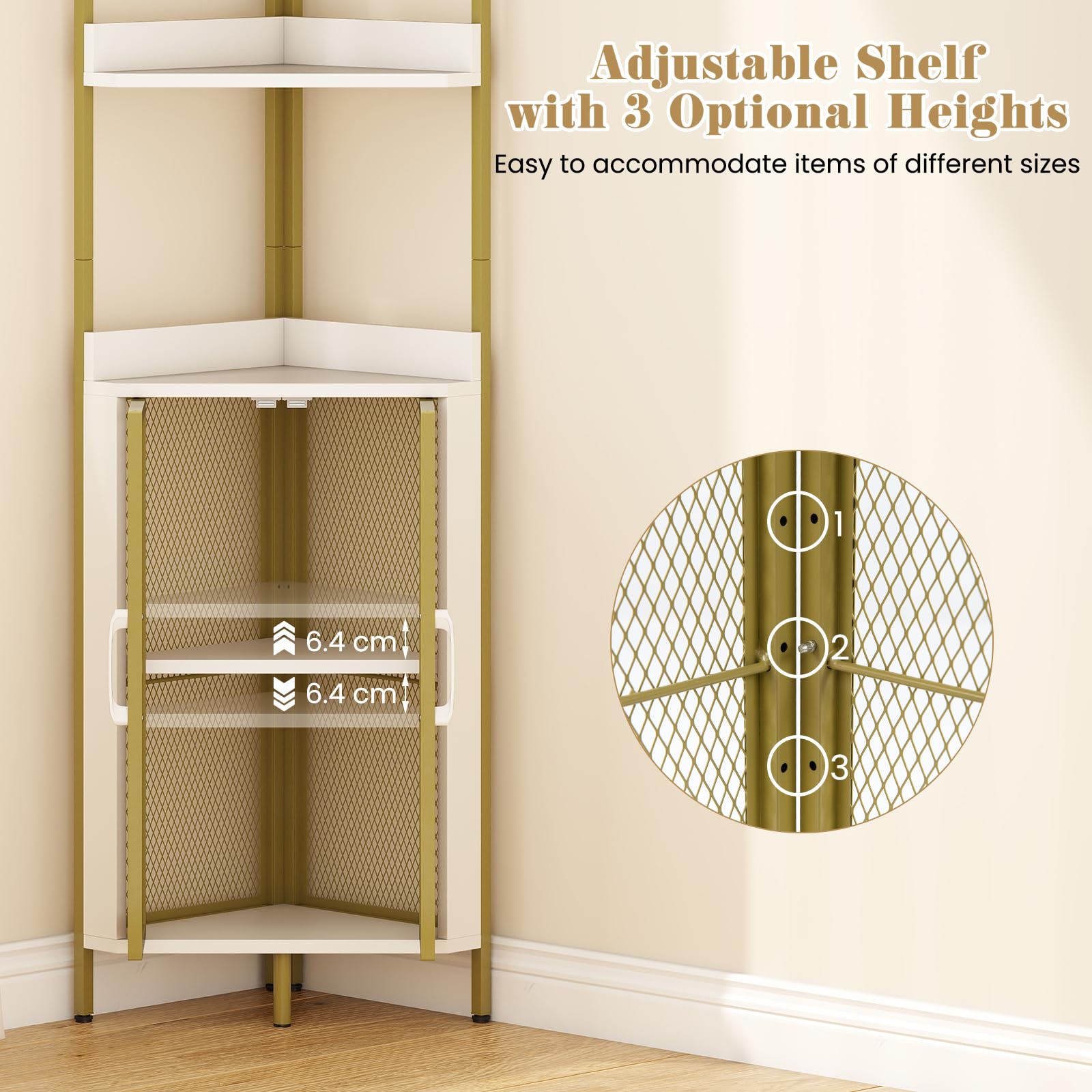 HOMASIS Scaffale ad Angolo, Mobiletto Angolare a 4 Ripiani e Armadietto, Portaoggetti di Legno, Mensola Industriale in Soggiorno, Studio, Cucina, Camera da Letto (Bianco, 32 x 170 cm)