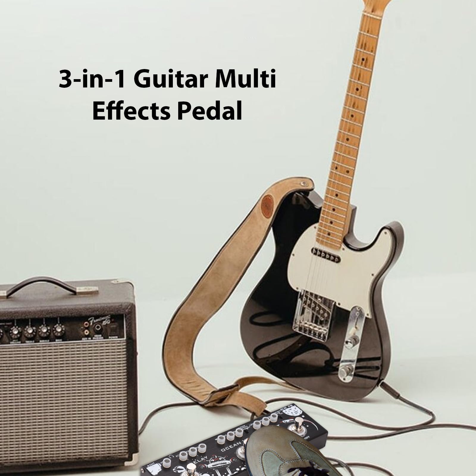 Pedal de Efectos múltiples para Guitarra 3 en 1, retardo/verbo oceánico/distorsión, Carcasa de aleación de Aluminio con función True Bypass, Pedal de Efecto de Guitarra eléctrica portátil