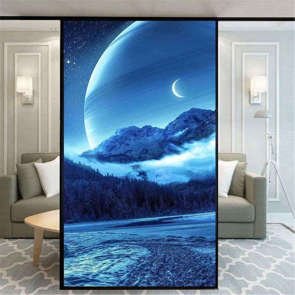 Privacy Window Film Beautiful Night Stars Decorative Opaque Non-Adhesive Static Cling Frosted Glass Window Film Window Stickers for Home Office 65x180cm(25.6"x70.9")