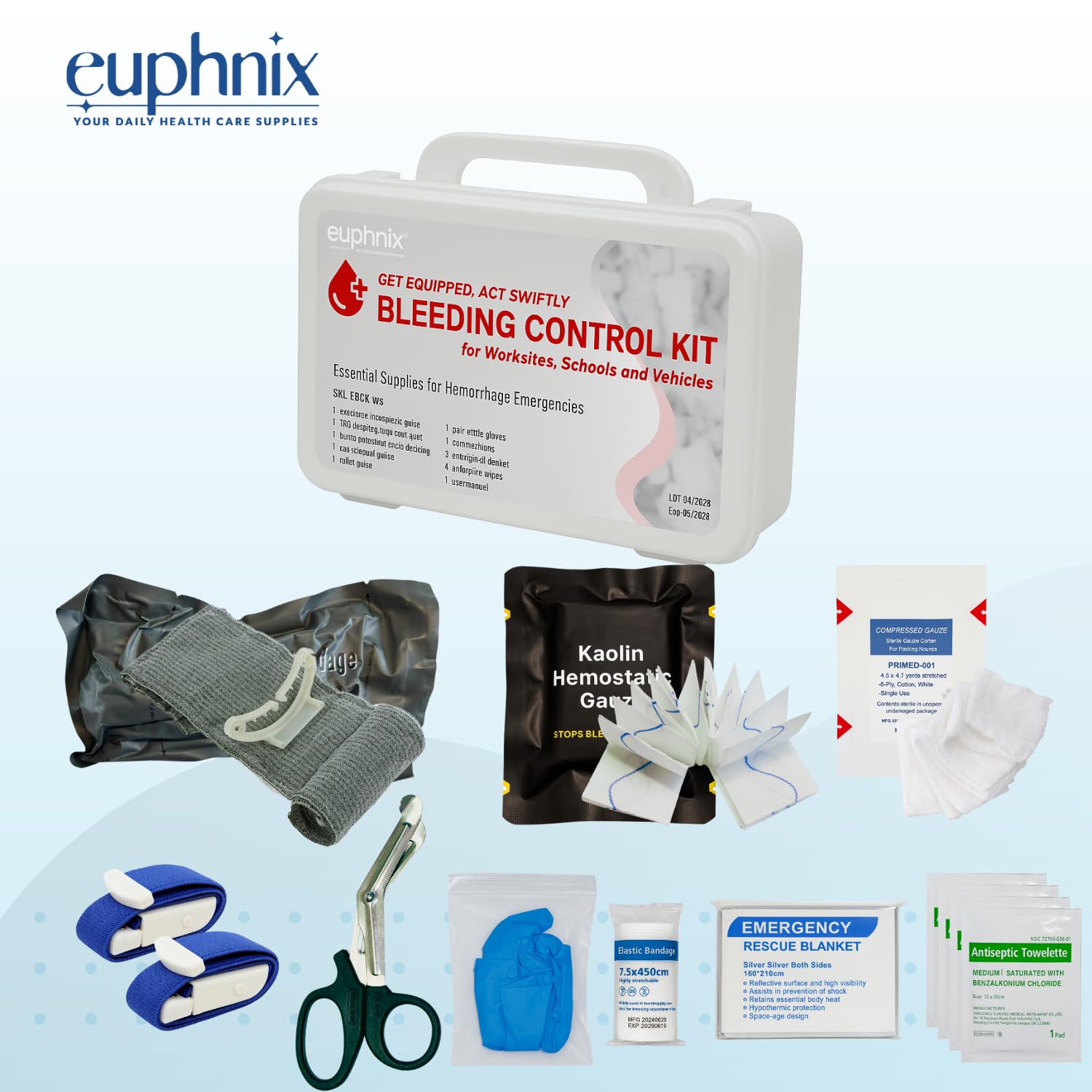 Kit de control de sangrado montable, suministros esenciales para hemorragias de emergencia para lugares de trabajo, escuelas y vehículos, 12 piezas